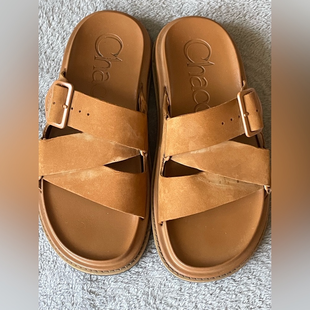 Chaco chestnut brown leather Double-Strap Slide Sandals size 7